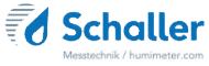 Logotipo de la empresa Schaller Messtechnik GmbH en azul grisáceo con gotas